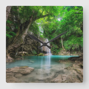 Waterfalls Kanchanaburi, Thailand Square Wall Clock