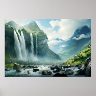 Waterfalls Landscape Meditation Serene  Poster