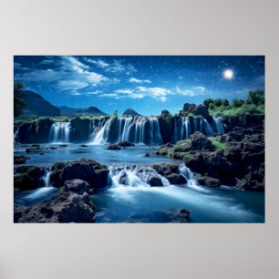 Waterfalls Landscape Meditation Serene  Poster
