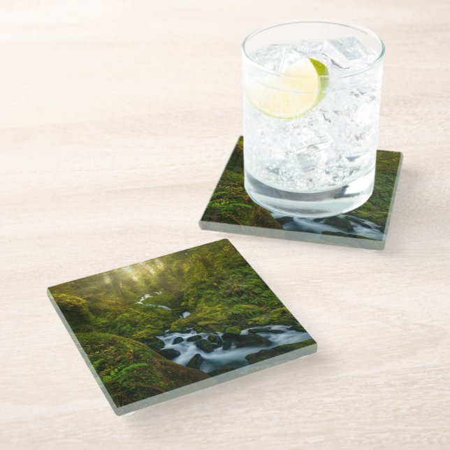 Waterfalls | Olympic National Park, Washington Glass Coaster (Angled)