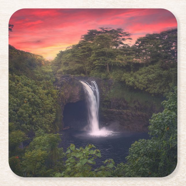 Waterfalls | Rainbow Falls, Hilo, Hawaii Square Paper Coaster (Front)