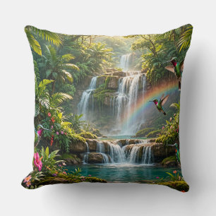 Waterfalls Rainbow Hummingbirds Tropical Hideaway Cushion