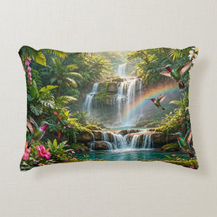 Waterfalls Rainbow Hummingbirds Tropical Hideaway Decorative Cushion