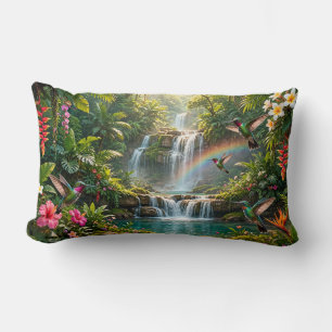 Waterfalls Rainbow Hummingbirds Tropical Hideaway Lumbar Cushion