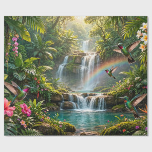 Waterfalls Rainbow Hummingbirds Tropical Hideaway Wrapping Paper