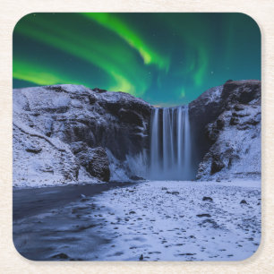 Waterfalls Skógafoss Waterfall Square Paper Coaster