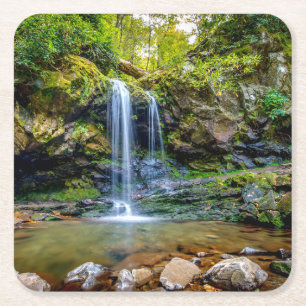 Waterfalls Smokey Mountain National Park Square Paper Coaster