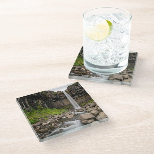 Waterfalls | Svartifoss Waterfall, South Iceland Glass Coaster (Angled)