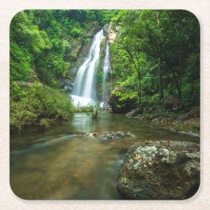 Waterfalls   Tamnung Waterfall, Phuket Thailand Square Paper Coaster