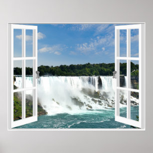Waterfalls Trompe l'oeil Fake Window View Poster