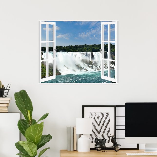 Waterfalls Trompe l'oeil Fake Window View Poster (Home Office)