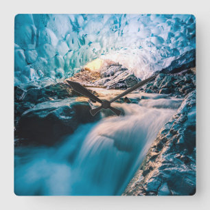Waterfalls   Vatnajokull Glacier, Eastern Iceland Square Wall Clock