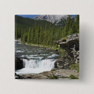 Waterfalls With Rock Ledge And A Mountain 15 Cm Square Badge