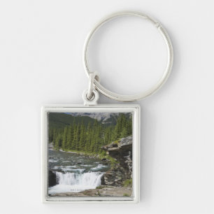 Waterfalls With Rock Ledge And A Mountain Key Ring