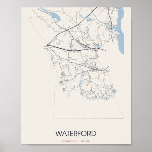 Waterford Connecticut Street Map Poster