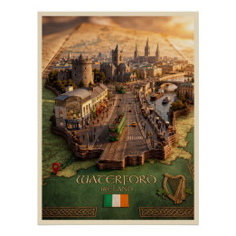 Waterford Ireland 3D Map Illustration Poster