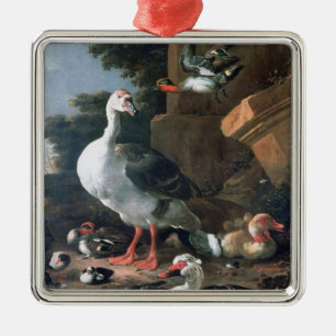 Waterfowl in a classical landscape, 17th century metal tree decoration
