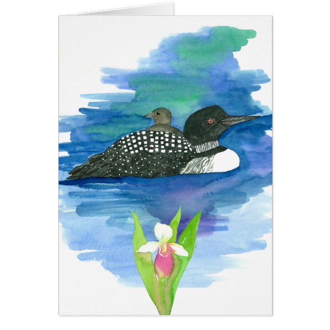 Waterfowl Loon Baby Bird Lady Slipper  Blank (Front)