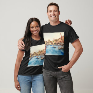 Waterfront And Boats In The Harbour, Italian T-Shirt