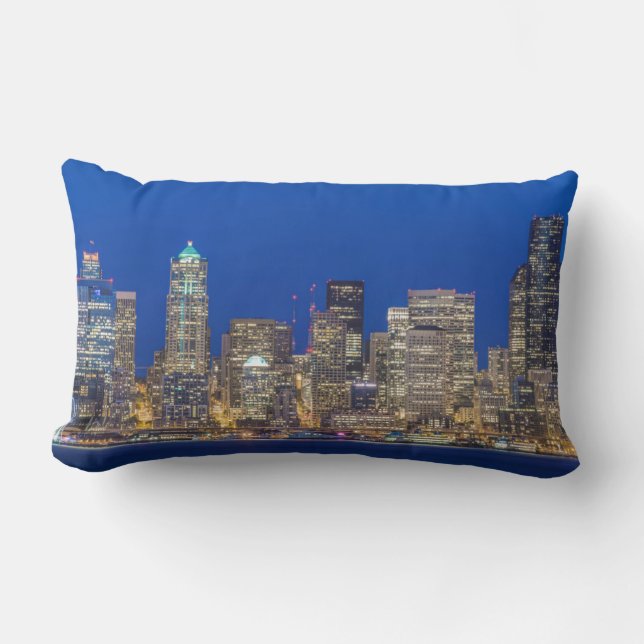 Waterfront and Downtown Skyline at Twilight Lumbar Cushion (Front)