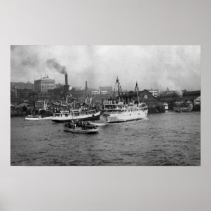 Waterfront Scene with Ships of Seattle Poster