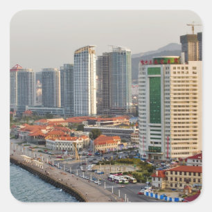 Waterfront with Yantai city skyline, Shandong Square Sticker