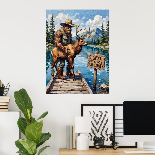 Waterfront Wonder: Bigfoot's Gentle Rescue Poster (Home Office)