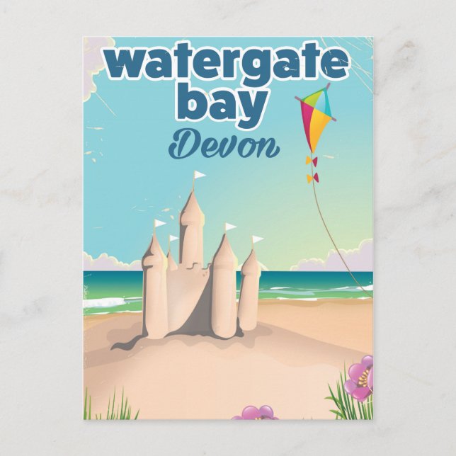 watergate bay devon sandcastle holiday poster postcard (Front)