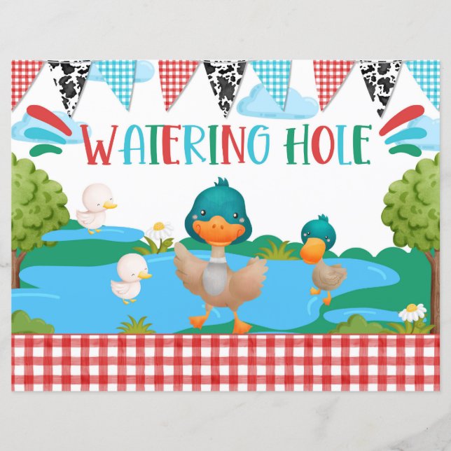 Waterhole Barnyard Animal Duck Party Table Sign (Front)