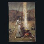 Waterhouse The Magic Circle Kitchen Towel<br><div class="desc">John William Waterhouse the Magic Circle kitchen towel. Oil painting on canvas from 1886. The Pre-Raphaelite painter John Waterhouse regularly drew from literary and mythological themes. The Magic Circle continues the artist’s fascination with the supernatural, depicting a sorceress with dark hair drawing a magic circle in the dirt with a...</div>