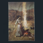 Waterhouse The Magic Circle Kitchen Towel<br><div class="desc">John William Waterhouse the Magic Circle kitchen towel. Oil painting on canvas from 1886. The Pre-Raphaelite painter John Waterhouse regularly drew from literary and mythological themes. The Magic Circle continues the artist’s fascination with the supernatural, depicting a sorceress with dark hair drawing a magic circle in the dirt with a...</div>
