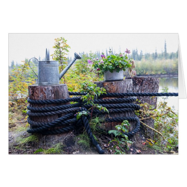 Watering Can and Pot of Flowers Photograph (Front Horizontal)