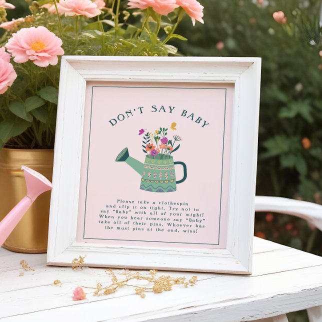 Watering Can Baby Bloom Don't Say Baby Shower Game Poster (Creator Uploaded)