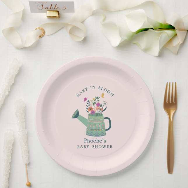 Watering Can Baby in Bloom Baby Shower Paper Plate (Wedding)