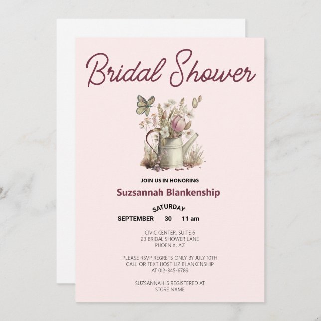 Watering Can & Butterfly Bridal Shower Template (Front/Back)