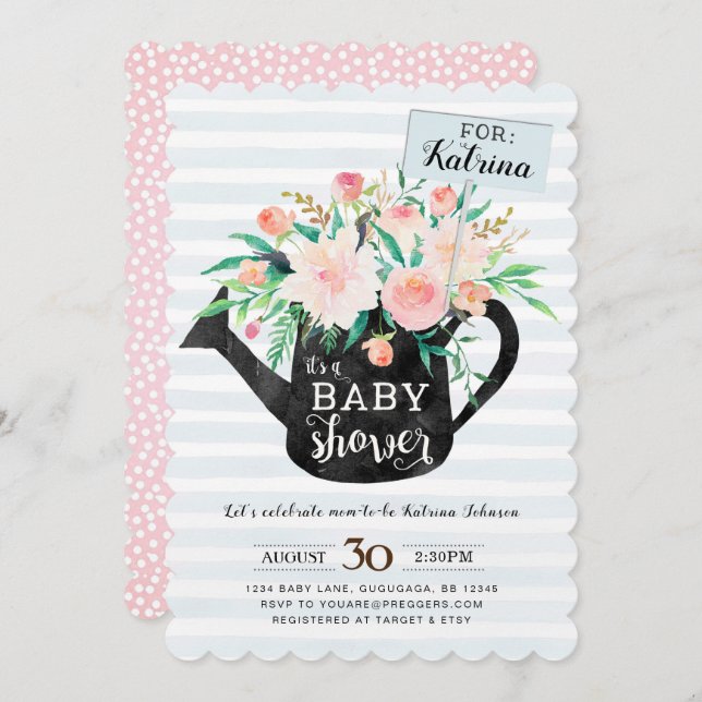 Watering Can Floral Baby Shower Invitation (Front/Back)