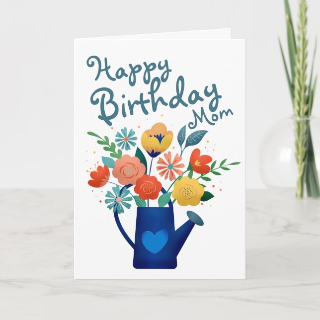 Watering Can Full of Flowers Happy Birthday Mum Card (Front)