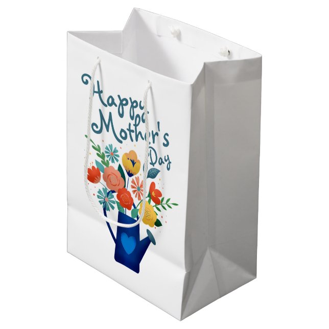 Watering Can Full of Flowers Happy Mother's Day Medium Gift Bag (Front Angled)