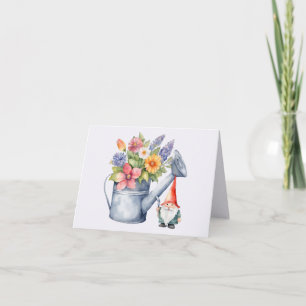 Watering Can with Flowers and Garden Gnome  Card