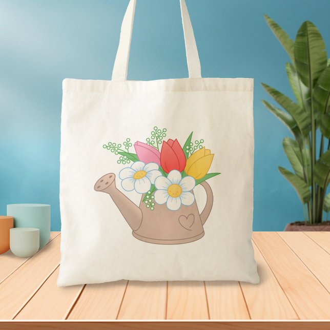 Watering Can with Flowers Tote Bag (Creator Uploaded)