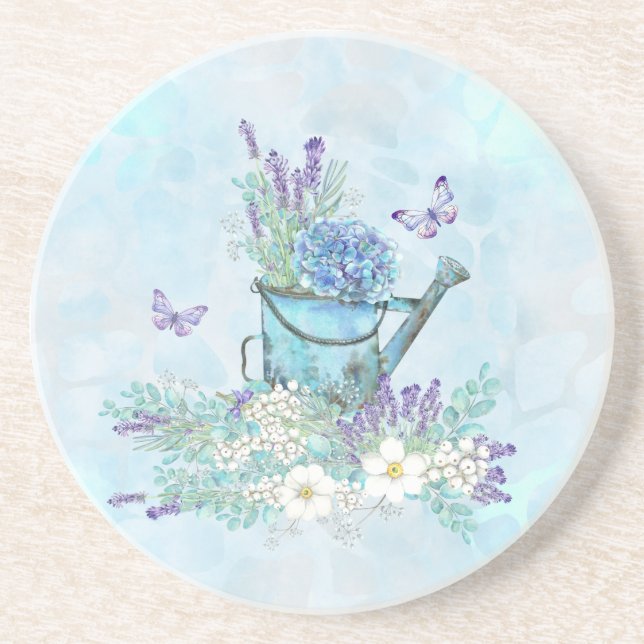 Watering Can With Summertime Flowers & Butterflies Coaster (Front)