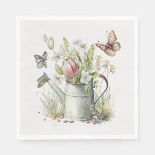 Watering Can With Tulips and Butterflies Napkin