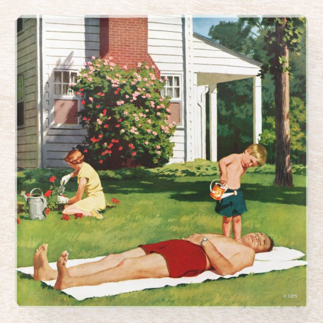 Watering Father Glass Coaster (Front)