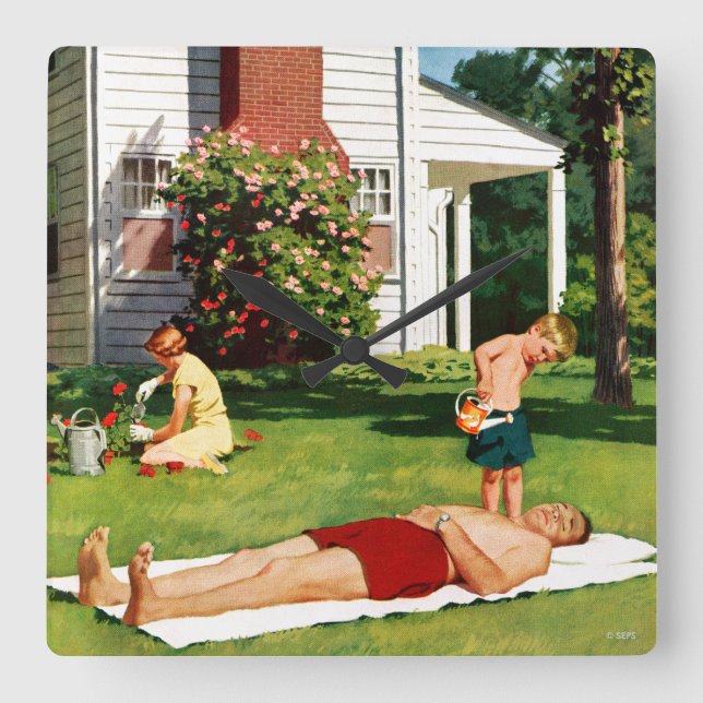 Watering Father Square Wall Clock (Front)