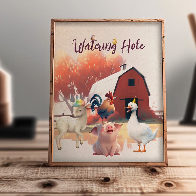 Watering Hole Farm Animals Birthday Party Poster (Creator Uploaded)