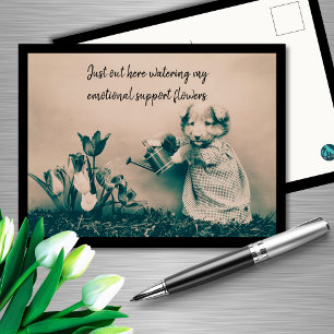 Watering My Emotional Support Flowers Vintage Dog Postcard