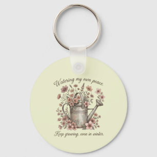 Watering My Own Peace Vintage Floral Botanical Key Ring
