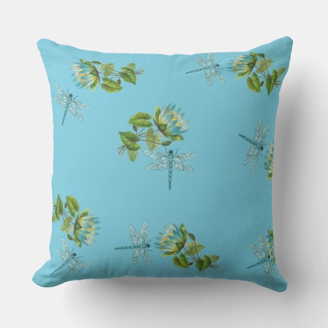 Waterlilies and Dragonflies Outdoor Cushion (Front)