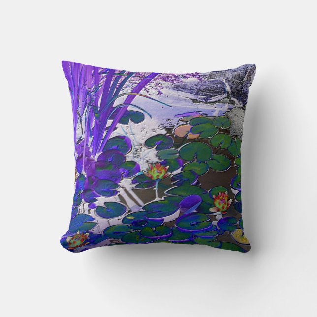 Waterlilies Blue Throw Pillow (Front)