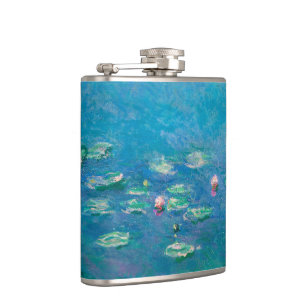 Waterlilies by Claude Monet Fine Art Painting Hip Flask